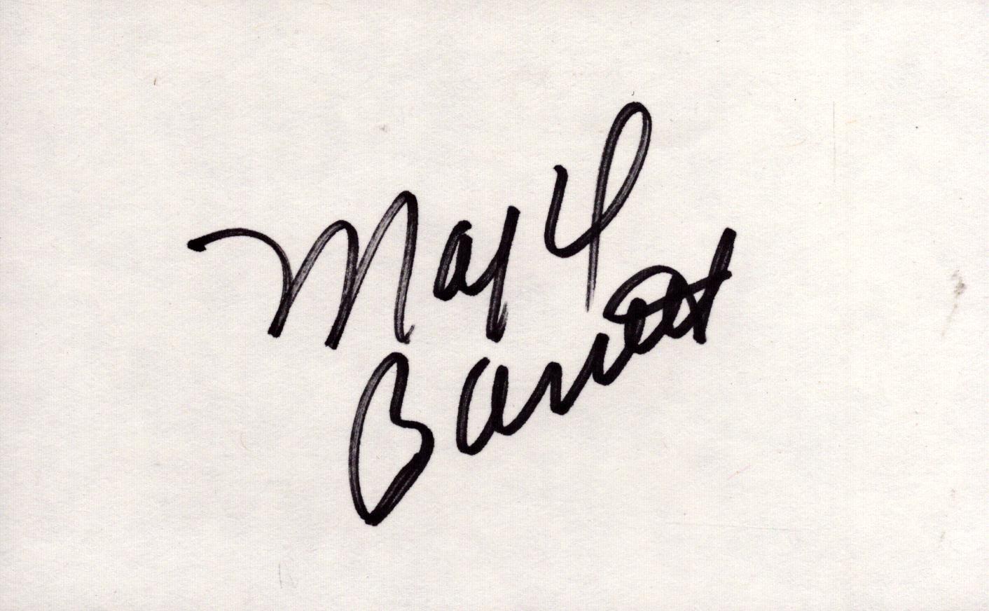 Majel Barrat signed 5x3 inch white card