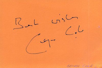 George Cole signed 6x4 inch orange card