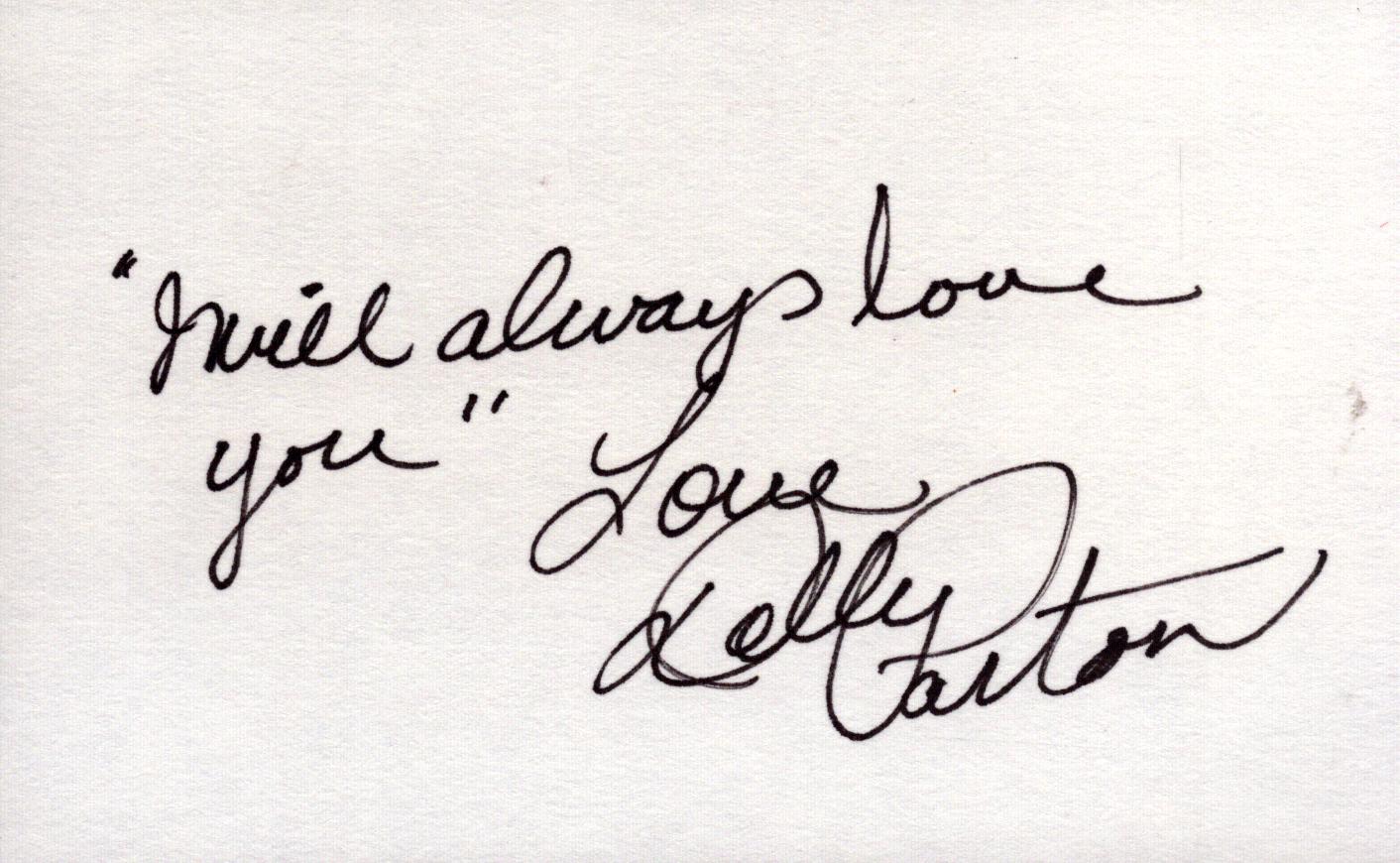 Dolly Parton signed 5x3 inch white card