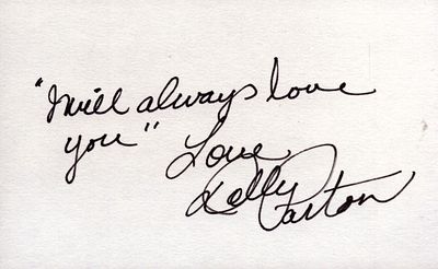 Dolly Parton signed 5x3 inch white card