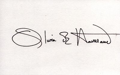 Olivia de Havilland signed 6x54 inch white card