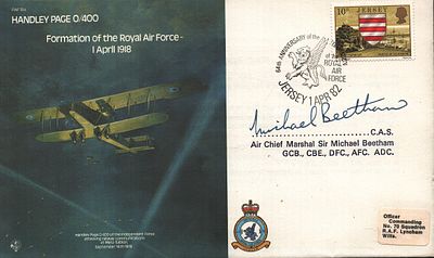 Sir Michael Beetham, Air Chief Marshal, GCB CBE DFC AFC ADC RAF signed FDC. Handley Page 0/400. 