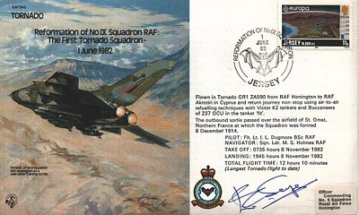 E. Selfe signed FDC. Reformation of the No IX 9 sqn RAF: The first Tornado Sqn 1 June 1982. RAF 