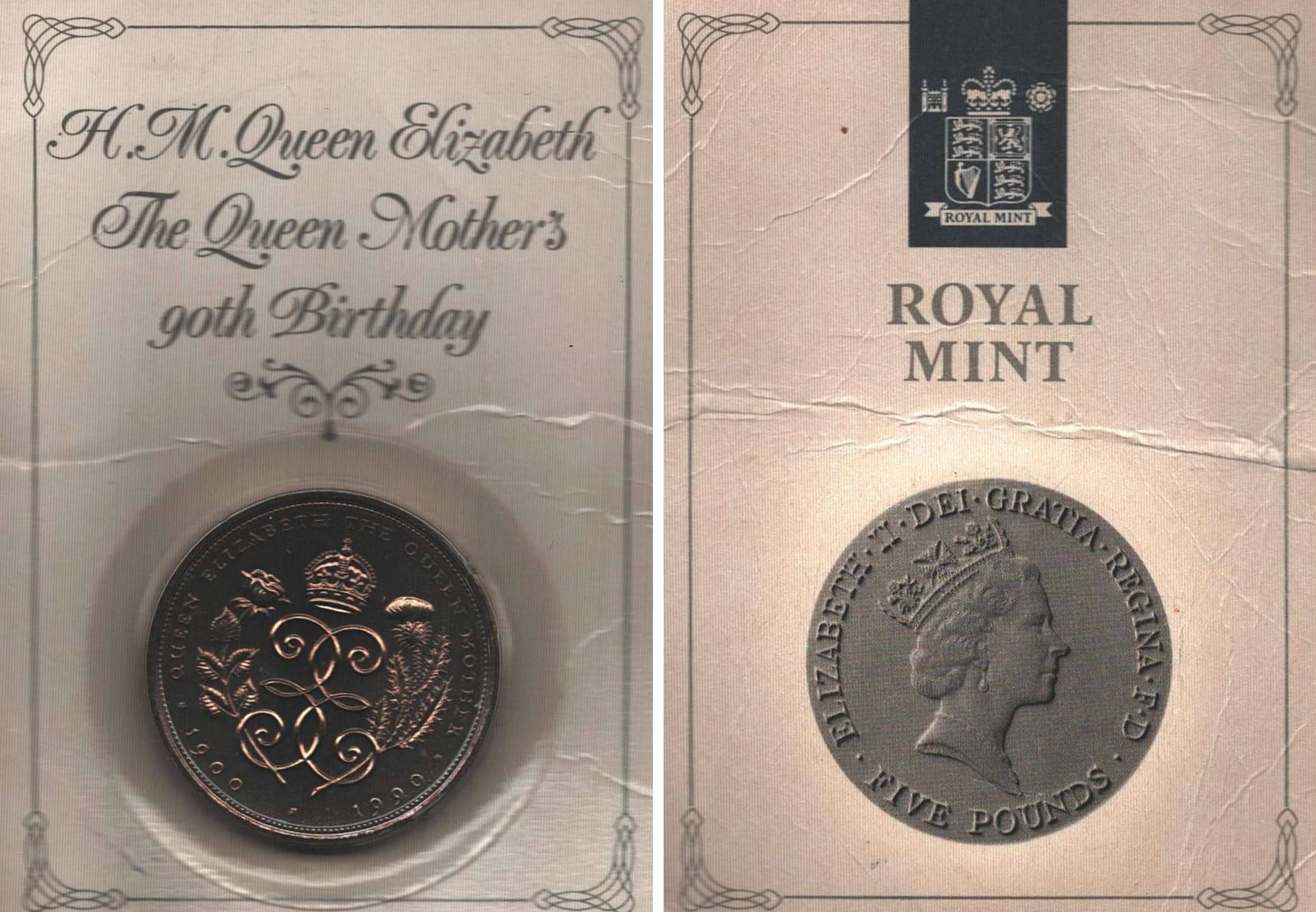Five Pounds Coin Royal Mint Commemorative H M Queen Elizabeth The Queen Mother's