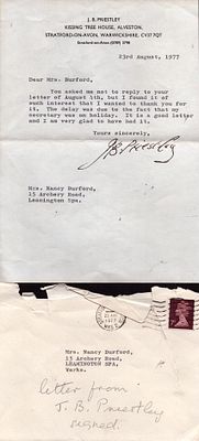 JB Priestley TLS with original mailing envelope