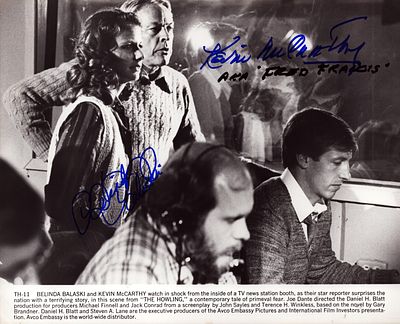 Belinda Balaski and Kevin McCarthy signed "The Howling" 10x8inch black and white movie still photo.