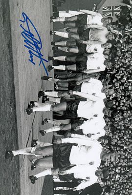 Autographed GEOFF HURST 12 x 8 Photograph : England captain Bobby Moore leads his side out onto 