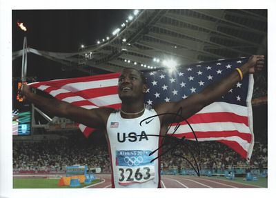 318) JUSTIN GATLIN USA Athlete signed Olympic Champion 8x12 Photo &pound;16-18