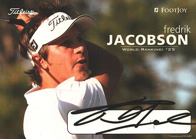 325) FREDRIK JACOBSON Golfer signed Titleist Promo Photo &pound;4-6