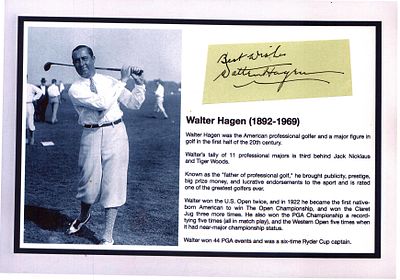 Walter Hagen 12x8inch signature piece includes signed album page cutting affixed to bio sheet.