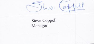 Steve Coppel signed signature piece.
