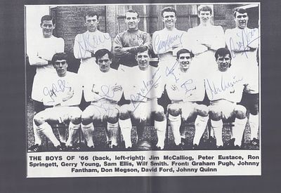Peter Eustace, Ron Springett, Johnny Quinn and others signed The Boys of '66 poster, 16x11inch.