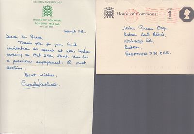 Glenda Jackson signed corrisponding letter, with envolope, DEDICATED.