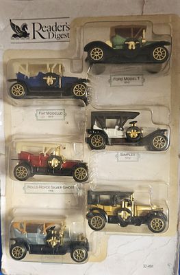 Readers Digest Set of 6 Vintage Car Miniatures - Sealed and Unopened. (1910-1914). Package 