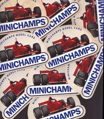 Collection of Minichamps model car stickers.