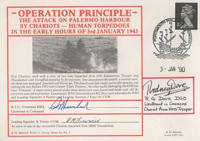 WW2 rare Chariot Human Torpedo attack on Palermo multiple signed Navy cover. RN CC cover signed 