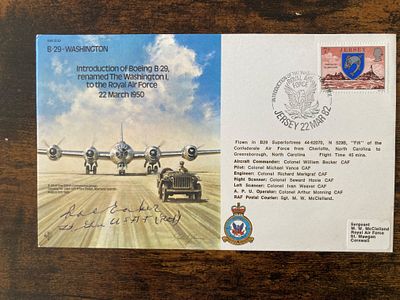 RARE Variety WW2 US Gen lra C Eaker signed B29 Washington Bomber RAF flown Cover B39, not seen 