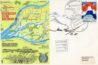 WW2 scarce Escape from Netherland Multiple Resistance heroes signed cover. Weerzien in De 
