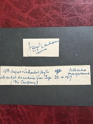 Great War Victoria Cross Lt Colonel Sir John Reginald Graham VC signed piece and biography. 