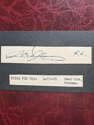 Great War Victoria Cross Mjr Sir Arnold Waters VC DSO MC signature + Biography. 10cm x 2cm 