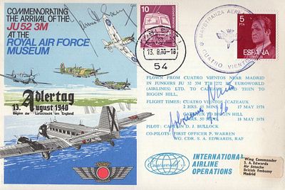 WW2 Battle of Britain aces James Ginger Lacey DFM and Johannes Naumann KC signed RAF Museum 