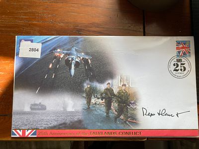 Rex Hunt signed Internetstamps 25th ann Falklands War Cover, he was Governor when the 