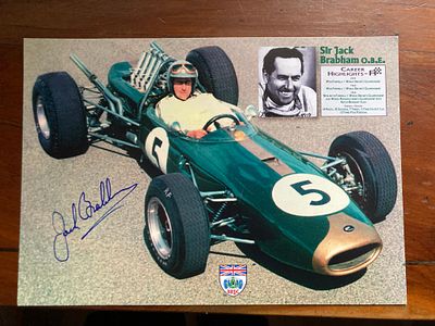 Motor Racing Jack Brabham signed 8 x 6 inch colour photo in Racing Car. Sir John Arthur Brabham 
