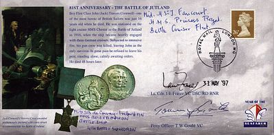Great War Jutland veterans and 2 Victoria Cross winners signed RARE Navy cover. WW1 Battle of 