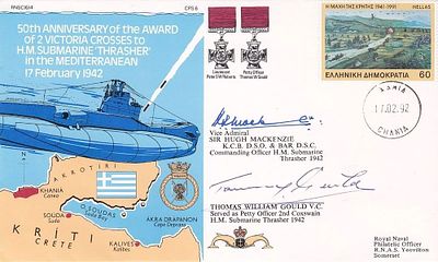 6RN4c 50th Anniv Award 2 Victoria Crosses Signed T Gould VC, H MacKenzie. 17 02 92 Chania 50th 