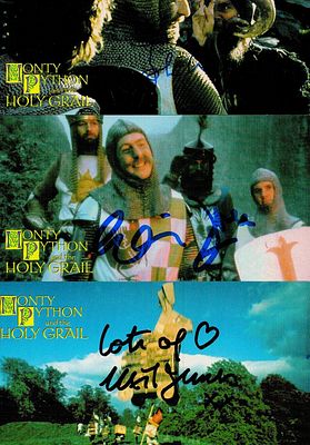 Monty Python and the Holy Grail, three original signed oversize trading cards, produced by 