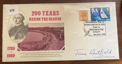 Actress June Whitfield Ab Fab Carry on signed 1989 Beside Sea Side FDC. Whitfield's big break 