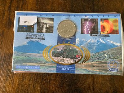 Fred Dibnah signed Fire and Light 2000 Benham official Coin FDC PNC 1 Crown Railway coin inset. 