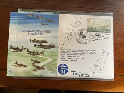 WW2 top US fighter ace Gabby Gabreski multisigned 40th ann VJ RAF flown cover. Also signed by 