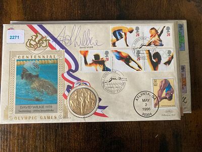 Swimmer David Wilkie signed 1996 Games Benham official Coin FDC PNC, Gold Medal REPLICA coin 