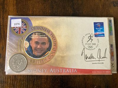 Johnathan Edwards signed 2000 Olympics Australian Benham official Coin FDC PNC, 1 Crown coin 