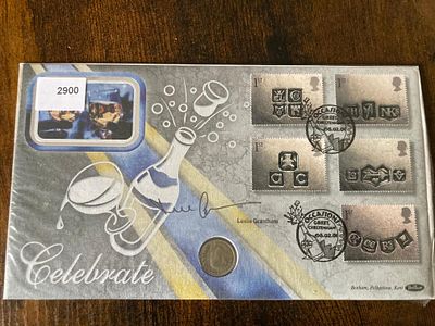 Leslie Grantham signed 2006 Occasions Benham official Coin FDC PNC, Old GB 1/2d coin inset. 