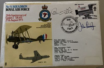 WW2 night ace Gp Capt John Cunningham and Wg Cdr WH Bonner signed 20th ann of Comet 2 XK655 27 
