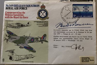 RAF Maj Gen Count Yvan du Monceau de Bergendael DFC and Maj D'Hert signed 349 (Belgian Sqn) RAF 