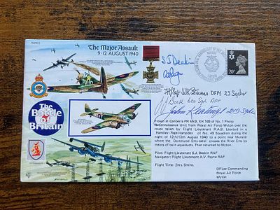 WW2 RARE Battle of Britain Flt Sgt W Stevens DFM 23 sqn Multiple signed RAF cover RAFA5 50th 