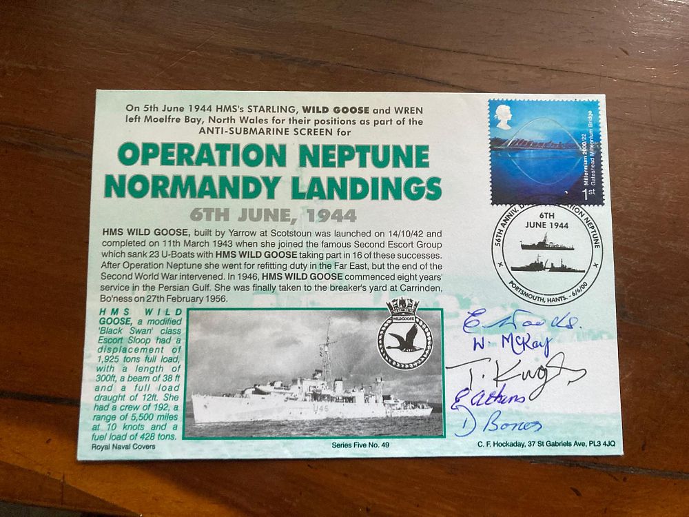 Dday HMS Goose veterans multiple signed Operation Neptune Navy cover RNC S5. No 49. Only 87 