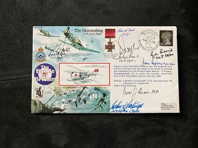 WW2 Battle of Britain cover RARE signed G M Baird 248 sqn, John Peel 145 sqn, Avis Hearn MM 