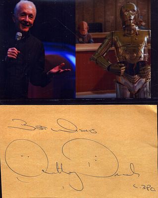 Anthony Daniels signed 6x4inch album page with accompanying Star Wars photo.
