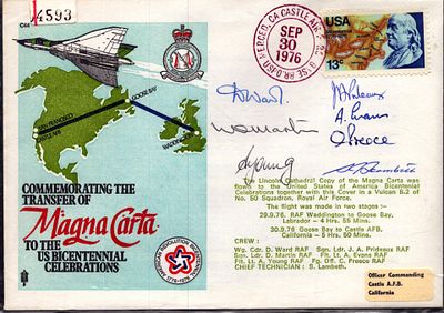 Flt Lt A Young, Off C Preece, Flt Lt A Evans, Sqn Ldr D Martin and others signed Commemorating 