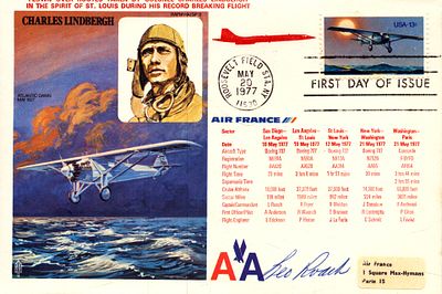 Sgd L Roach signed Charles Lindbergh Air France FDC, stamped May 1977.