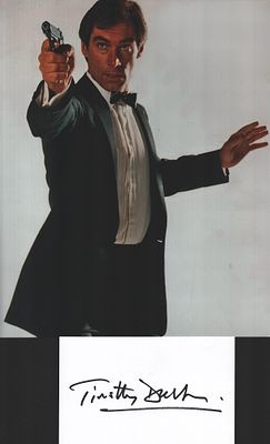 TIMOTHY DALTON James Bond Actor signed White Card with 8x10 Photo.