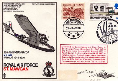 Catalina Pilot Captain Bent-Vang Jensen signed SC31 RAF flown cover St. Mawgan. 15 Aug 70 BFPS 