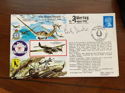 WW2 Rare Battle of Britain pilot Billy Drake signed 50th ann RAF cover. Group Captain Billy 
