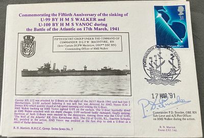 Royal Navy Cdr PD Sturdee HMS Walker signed cover 50th ann of the Sinking U-99 by HMS Walker 