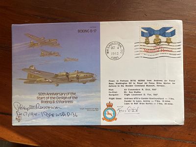 WW2 US Pearl Harbour fighter ace Col Philip M. Rasmussen signed B17 RAF cover also signed by 