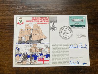 Royal Navy Dday Edward Gueritz and Julian Thompson Falklands signed 125th Ann of HMS Shannon's 